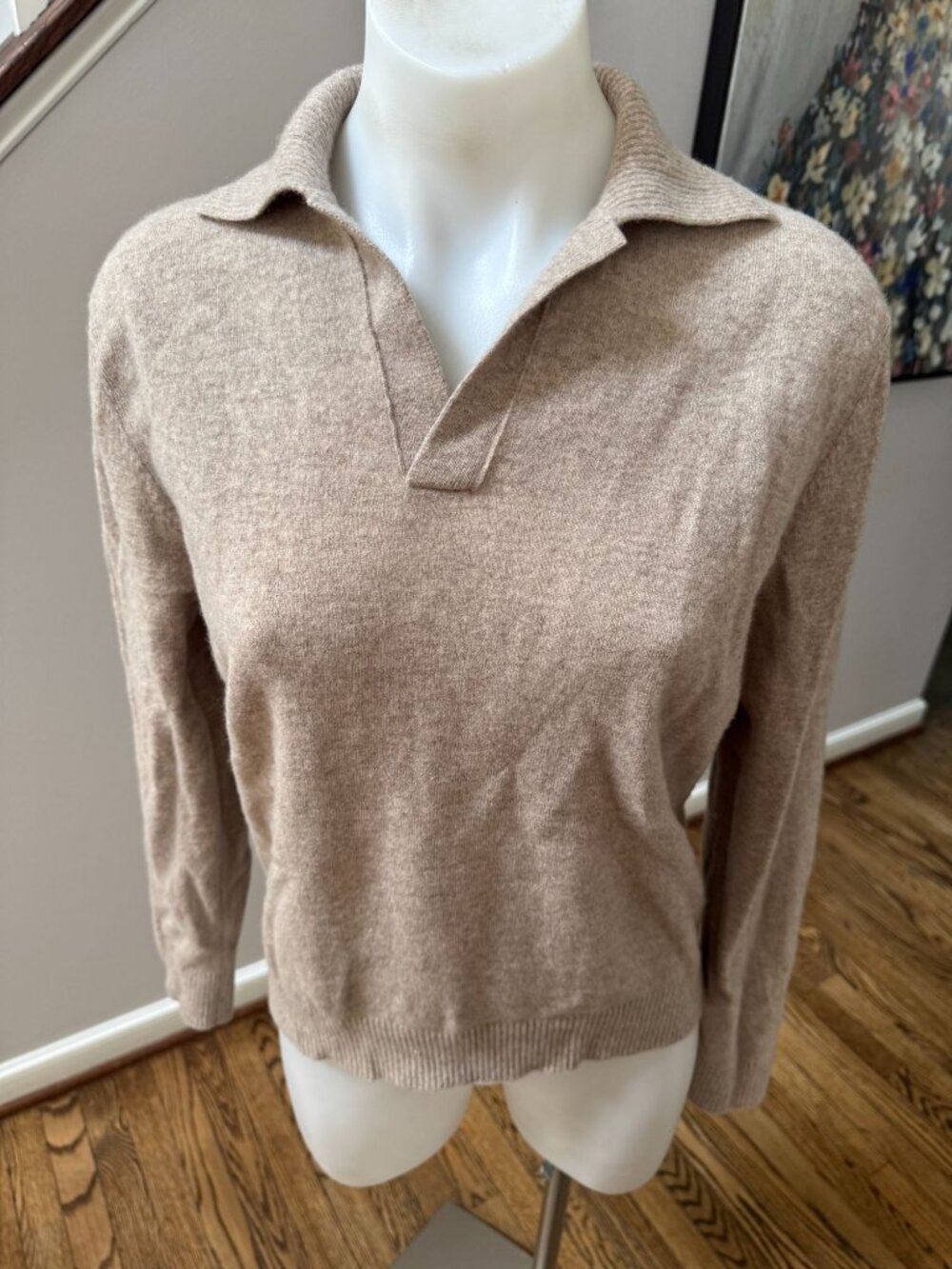 Massimo Dutti 100% Wool Polo Collar Sweater Beige Brown Size Medium